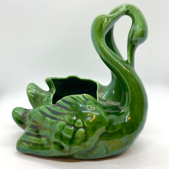 USA Pottery Swan Love Green Vintage Pot Planter